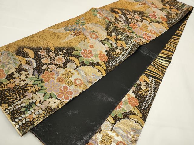 平和屋着物▼六通柄袋帯　沙織錦　雪輪草花文　金銀糸　正絹　逸品　AABI3660wj