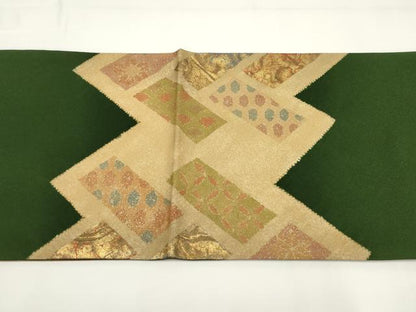 平和屋着物▼太鼓柄袋帯　絞り　檜垣花文　金彩　正絹　逸品　AABI3664wj