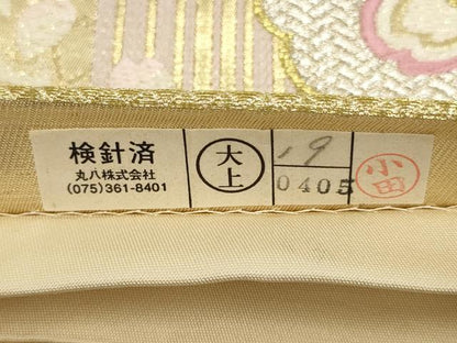 平和屋着物▼六通柄袋帯　雪輪花文　金銀糸　正絹　逸品　AABI3665wj