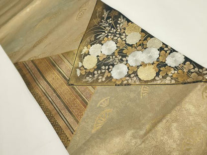 平和屋着物▼太鼓柄袋帯 刺繍 切嵌花文 金彩 銀糸 正絹 逸品 AABI3668wj