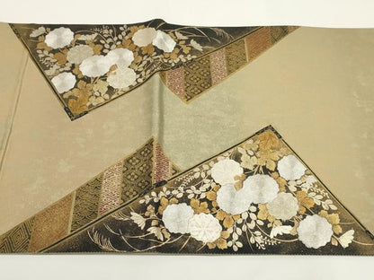 平和屋着物▼太鼓柄袋帯 刺繍 切嵌花文 金彩 銀糸 正絹 逸品 AABI3668wj