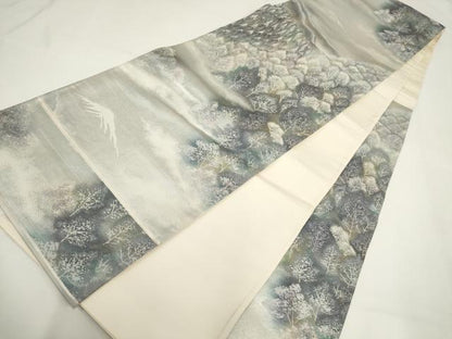 平和屋着物▼六通柄袋帯 奥嵯峨 遠山樹林文 金銀糸 正絹 逸品 AABI3683wj