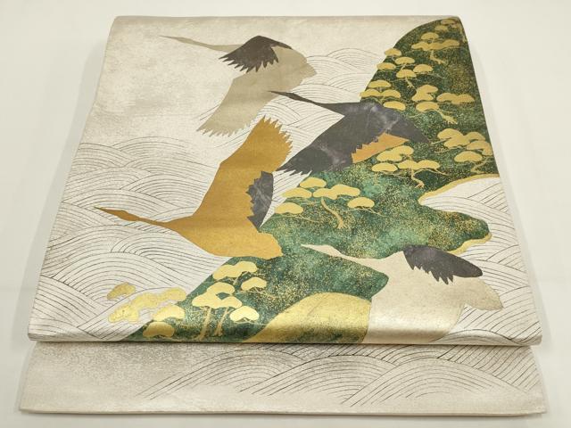 平和屋着物▼太鼓柄袋帯 流水飛鶴文 金彩 正絹 逸品 AABI3692wj