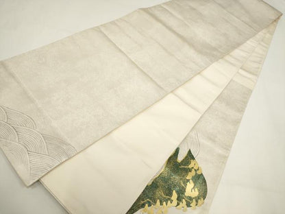 平和屋着物▼太鼓柄袋帯 流水飛鶴文 金彩 正絹 逸品 AABI3692wj