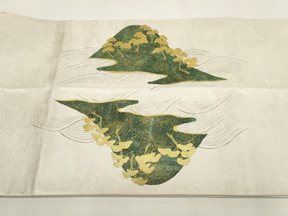平和屋着物▼太鼓柄袋帯 流水飛鶴文 金彩 正絹 逸品 AABI3692wj