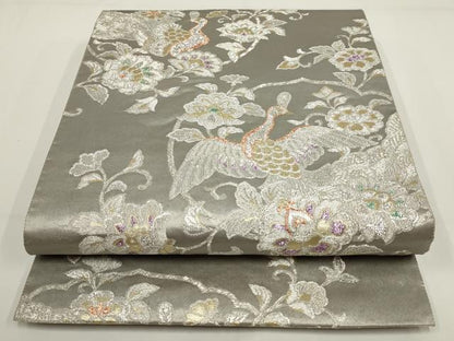 平和屋着物▼六通柄袋帯 雅宝孔雀文 金銀糸 正絹 逸品 AABI3704wj