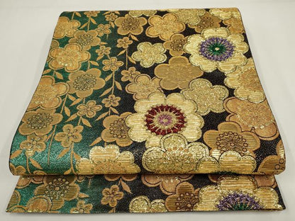平和屋着物▼六通柄袋帯　花尽くし　金糸　正絹　逸品　AABI3715wj