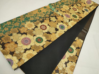 平和屋着物▼六通柄袋帯　花尽くし　金糸　正絹　逸品　AABI3715wj