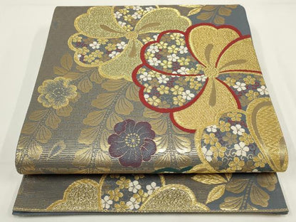 平和屋着物▼西陣　六通柄袋帯　花尽くし　金糸　証紙付き　正絹　逸品　AABI3719wj