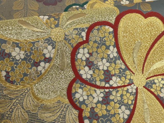 平和屋着物▼西陣　六通柄袋帯　花尽くし　金糸　証紙付き　正絹　逸品　AABI3719wj