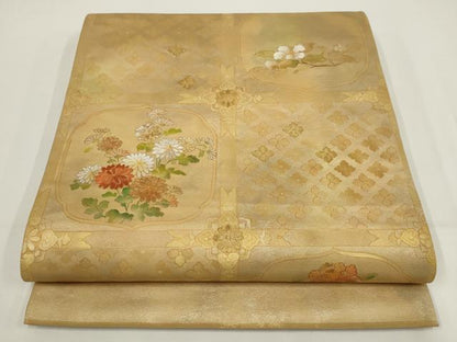 平和屋着物▼太鼓柄袋帯　刺繍　天井花文　金糸　引箔　正絹　逸品　AABI3720wj
