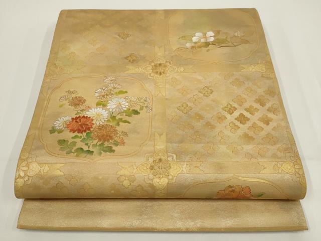 平和屋着物▼太鼓柄袋帯　刺繍　天井花文　金糸　引箔　正絹　逸品　AABI3720wj