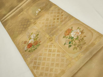 平和屋着物▼太鼓柄袋帯　刺繍　天井花文　金糸　引箔　正絹　逸品　AABI3720wj