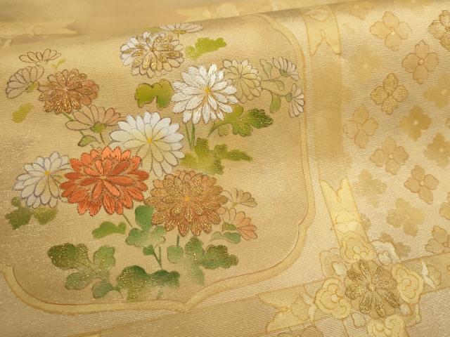 平和屋着物▼太鼓柄袋帯　刺繍　天井花文　金糸　引箔　正絹　逸品　AABI3720wj