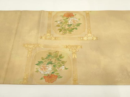 平和屋着物▼太鼓柄袋帯　刺繍　天井花文　金糸　引箔　正絹　逸品　AABI3720wj