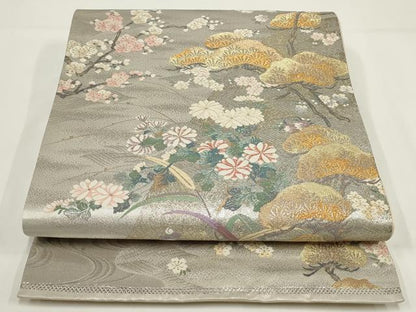 平和屋着物▼六通柄袋帯　九百織　日本の美　プラチナ二丁箔　金銀糸　正絹　逸品　AABI3721wj