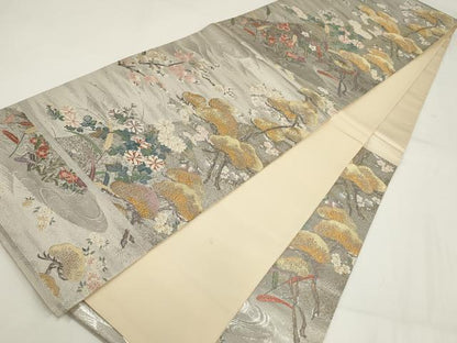 平和屋着物▼六通柄袋帯　九百織　日本の美　プラチナ二丁箔　金銀糸　正絹　逸品　AABI3721wj
