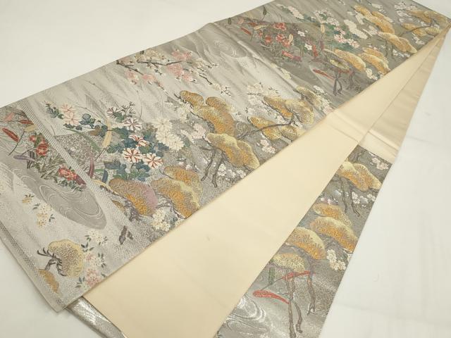平和屋着物▼六通柄袋帯　九百織　日本の美　プラチナ二丁箔　金銀糸　正絹　逸品　AABI3721wj