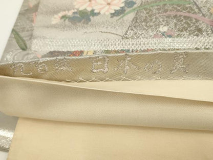 平和屋着物▼六通柄袋帯　九百織　日本の美　プラチナ二丁箔　金銀糸　正絹　逸品　AABI3721wj