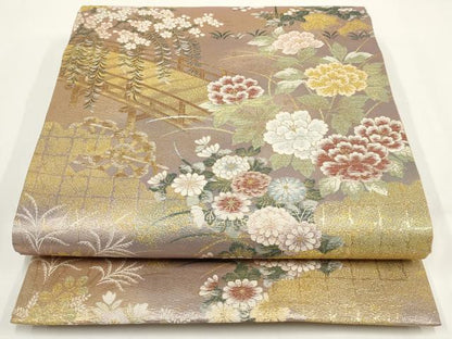 平和屋着物▼六通柄袋帯　加賀華彩　華宝　金糸　正絹　逸品　AABI3723wj