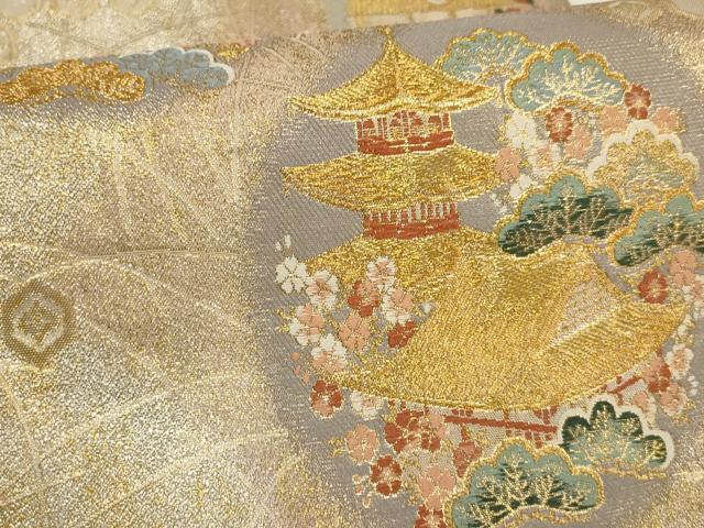 平和屋着物▼六通柄袋帯　京洛花絵巻　金糸　正絹　逸品　AABI3724wj
