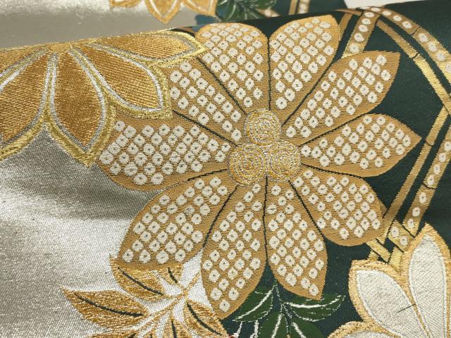 平和屋着物▼六通柄袋帯　草花文　金銀糸　正絹　逸品　AABI3739wj