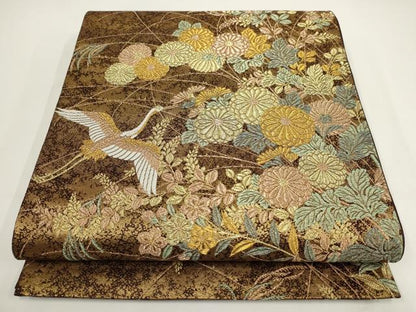 平和屋着物▼六通柄袋帯　九百錦　蒔絵百景　金糸　正絹　逸品　AABI3744wj