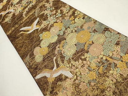 平和屋着物▼六通柄袋帯　九百錦　蒔絵百景　金糸　正絹　逸品　AABI3744wj
