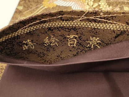 平和屋着物▼六通柄袋帯　九百錦　蒔絵百景　金糸　正絹　逸品　AABI3744wj