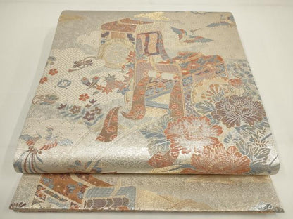 平和屋着物▼両面六通柄袋帯　皇和錦　鳳凰花丸文　金糸　正絹　逸品　AABI3746wj