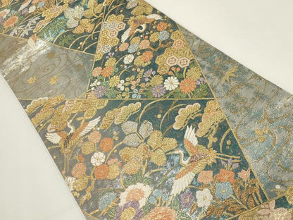 平和屋着物▼佐賀錦 六通柄袋帯 松竹梅 飛鶴文 金銀糸 正絹 逸品 AABI3749wj