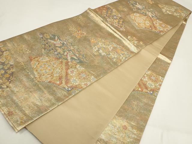 平和屋着物▼六通柄袋帯 地紙花鳥文 金銀糸 正絹 逸品 AABI3752wj