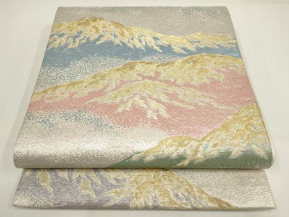 平和屋着物▼六通柄袋帯 豊雅錦 遠山文 金銀糸 正絹 逸品 AABI3754wj