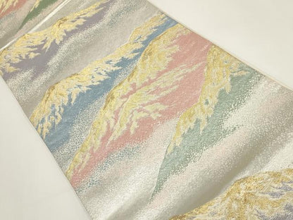 平和屋着物▼六通柄袋帯 豊雅錦 遠山文 金銀糸 正絹 逸品 AABI3754wj