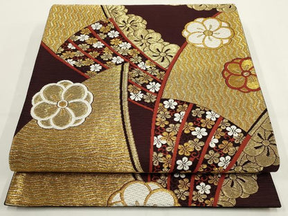 平和屋着物▼六通柄袋帯 舞花文 金糸 鈴乃屋扱い 正絹 逸品 AABI3759wj