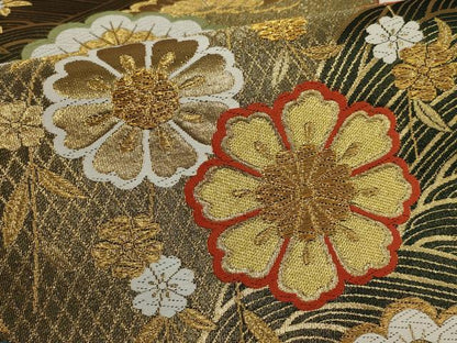 平和屋着物▼六通柄袋帯 流水花文 金銀糸 鈴乃屋扱い 正絹 逸品 AABI3762wj