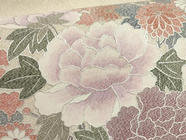 平和屋着物▼綴れ 太鼓柄袋帯 花車文 銀糸 銀彩 正絹 逸品 AABI3763wj
