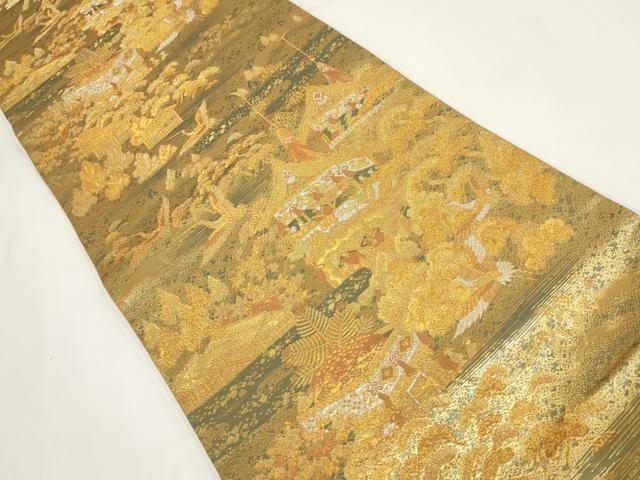 平和屋着物▼六通柄袋帯 飛鶴風景文 金銀糸 正絹 逸品 AABI3766wj