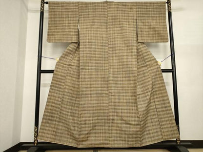 平和屋着物●上質な紬　格子　正絹　逸品　AABI3770ck