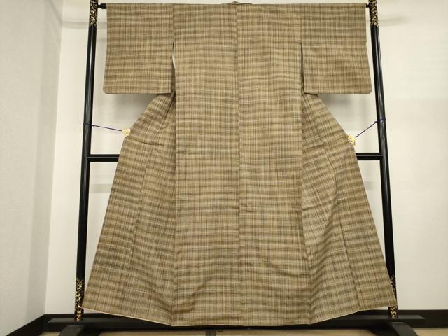 平和屋着物●上質な紬　格子　正絹　逸品　AABI3770ck