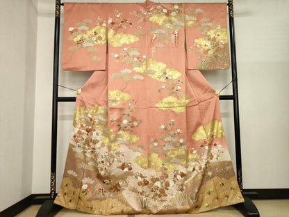 平和屋着物●訪問着　駒刺繍　流水鴛鴦花文　金彩　正絹　逸品　AABI3773ck