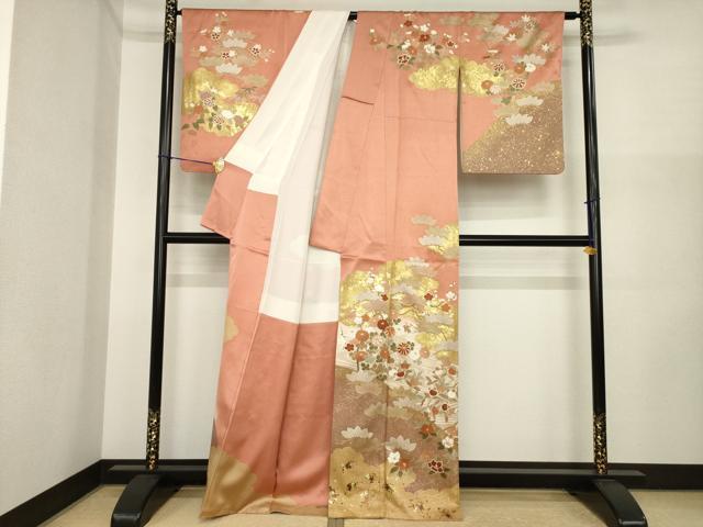 平和屋着物●訪問着　駒刺繍　流水鴛鴦花文　金彩　正絹　逸品　AABI3773ck