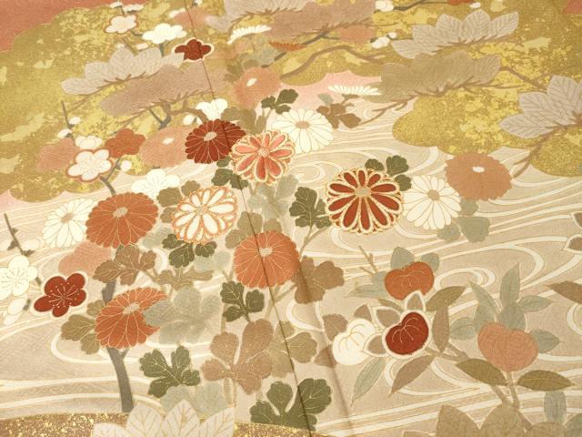 平和屋着物●訪問着　駒刺繍　流水鴛鴦花文　金彩　正絹　逸品　AABI3773ck