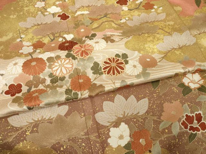 平和屋着物●訪問着　駒刺繍　流水鴛鴦花文　金彩　正絹　逸品　AABI3773ck