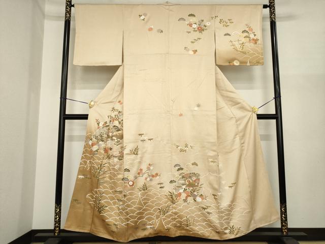 平和屋着物●訪問着　地紙花文　暈し染め　金彩　正絹　逸品　AABI3774ck