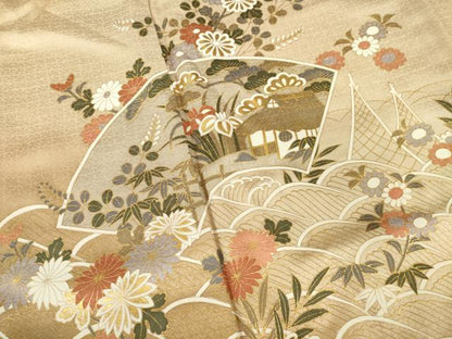 平和屋着物●訪問着　地紙花文　暈し染め　金彩　正絹　逸品　AABI3774ck