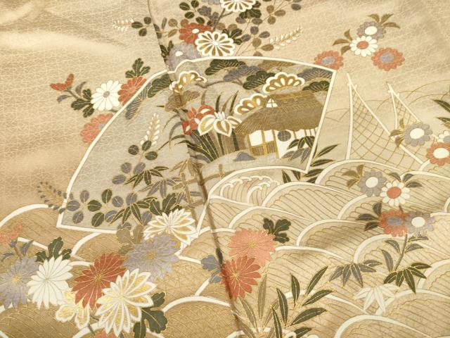 平和屋着物●訪問着　地紙花文　暈し染め　金彩　正絹　逸品　AABI3774ck