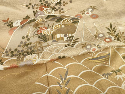 平和屋着物●訪問着　地紙花文　暈し染め　金彩　正絹　逸品　AABI3774ck