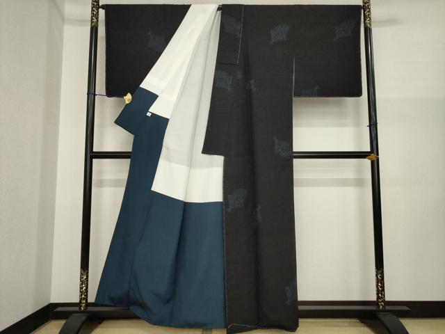 平和屋着物●結城紬　80亀甲　飛び亀甲　扇面花文　ゑり善扱い　正絹　逸品　未使用　AABI3775ck