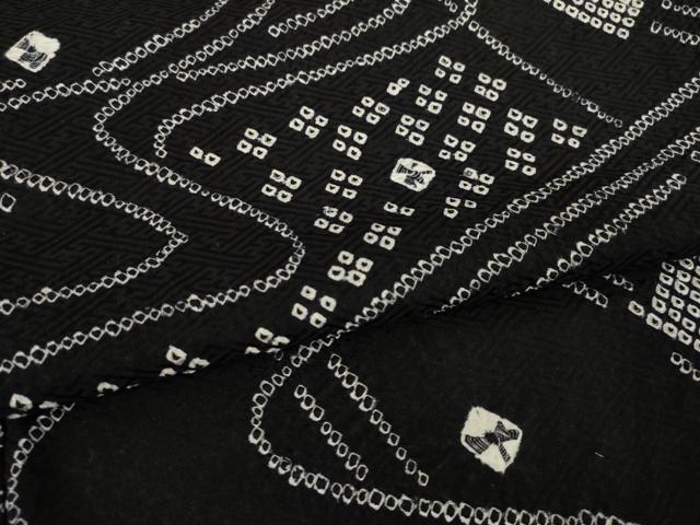 平和屋着物●上質な小紋　総絞り　流水文　黒地　正絹　逸品　AABI3778ck